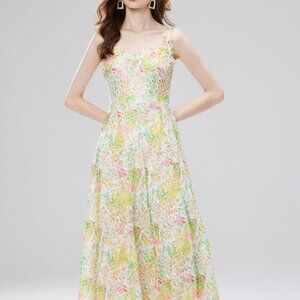 Floral Lace Sleeveless V-Neck Midi Dress | New Formal Dress w/ Semi-Open Back